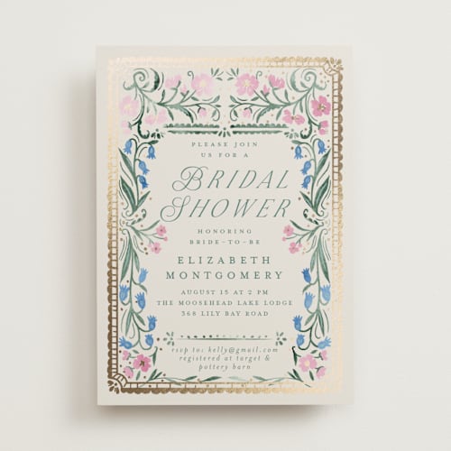 This is a evergreen bridal shower invitations with foil pressed by Petra Kern called book cover printing on signature in standard