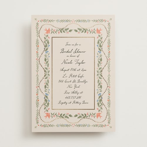 This is a garden bridal shower invitations with foil pressed by Elly called birdsong printing on signature in standard