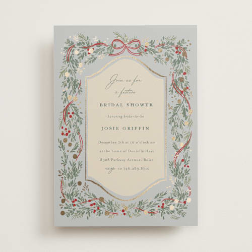 This is a frost bridal shower invitations with foil pressed by Rebecca Durflinger called festive garland printing on signature in standard