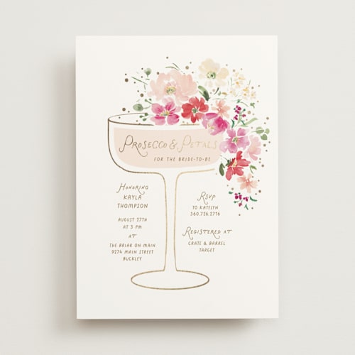 This is a valentine bridal shower invitations with foil pressed by Itsy Belle Studio called prosecco & petals printing on signature in standard