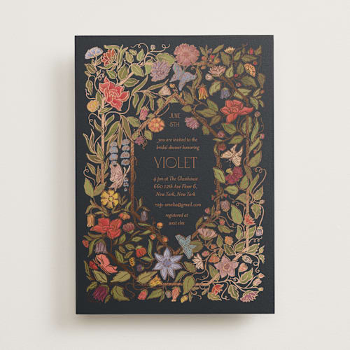 This is a navy bridal shower invitations with foil pressed by Simona Camp called radiant botany printing on signature in standard