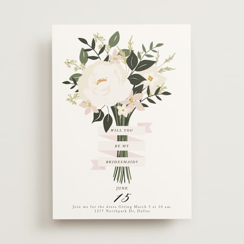 This is a blush will you be my bridesmaid cards with standard by Haley Warner called bridesmaid bouquet printing on signature in standard