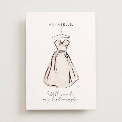 This is a blush will you be my bridesmaid cards with standard by Itsy Belle Studio called bridesmaid dress printing on signature in standard