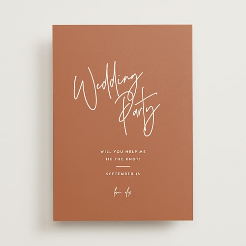 This is a rust will you be my bridesmaid cards with standard by JoAnn Jinks called marked printing on signature in standard