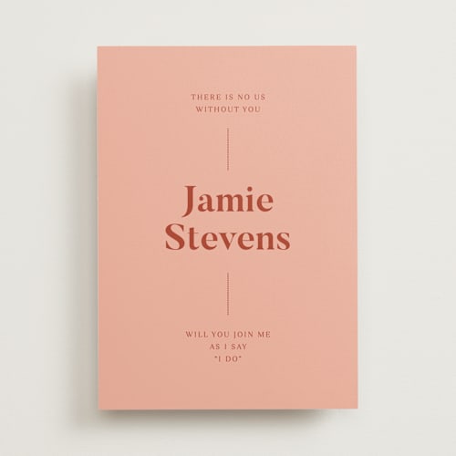 This is a peach will you be my bridesmaid cards with standard by Pati Cascino called no us without you printing on signature in standard