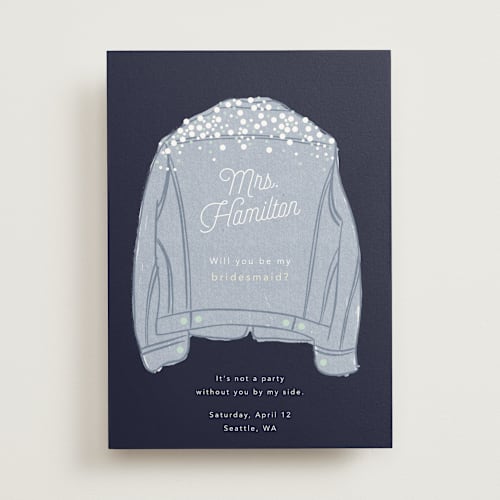 This is a chambray will you be my bridesmaid cards with standard by Hudson meet Rose called wife of the party printing on signature in standard