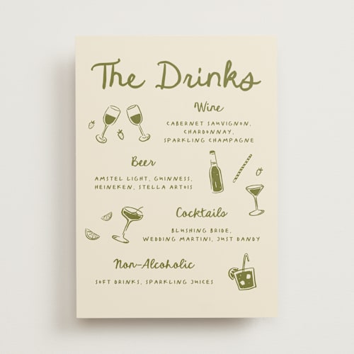 This is a olive wedding signs with standard by Carmia Jordaan called playful doodles printing on doublethick in 5x7