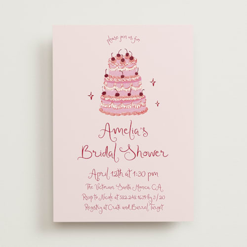 This is a blush bridal shower invitations with standard by Cass Loh called vintage wedding cake printing on signature in standard