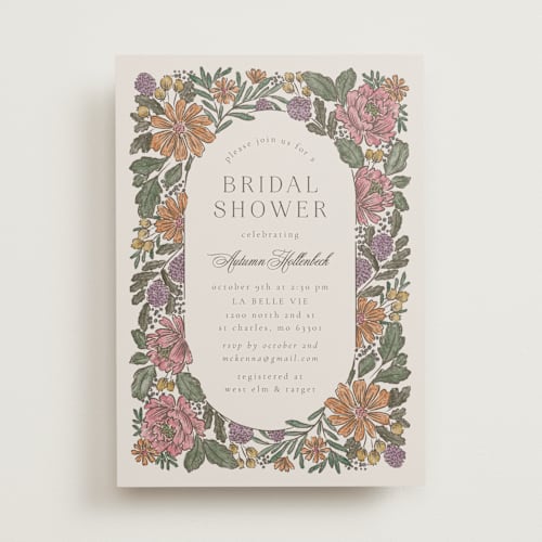 This is a tropical bridal shower invitations with standard by Jen Owens called bouquet wrap printing on signature in standard
