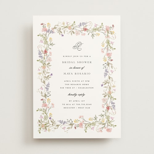 This is a blush bridal shower invitations with standard by Lori Wemple called floral frame printing on signature in standard