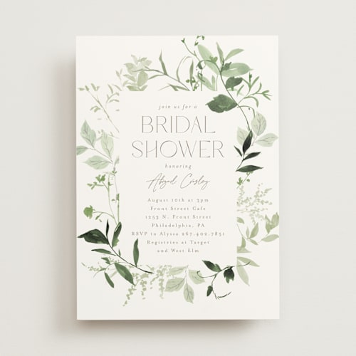 This is a meadow bridal shower invitations with standard by Everett Paper Goods called verde printing on signature in standard