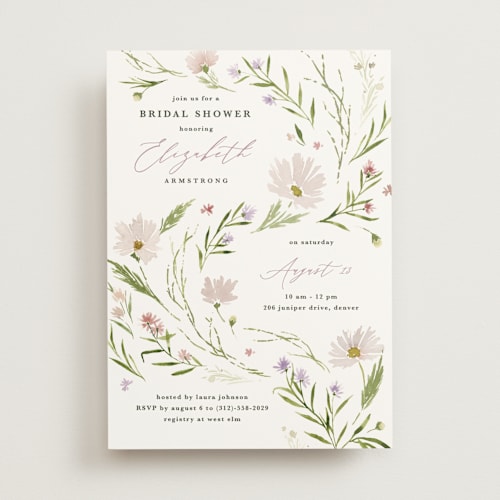 This is a blush bridal shower invitations with standard by Kate Ahn called daisy chain printing on signature in standard