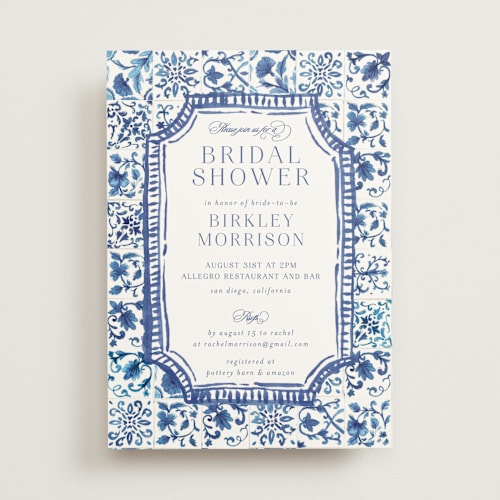 This is a cerulean bridal shower invitations with standard by Jenna Holcomb called amalfi coast printing on signature in standard