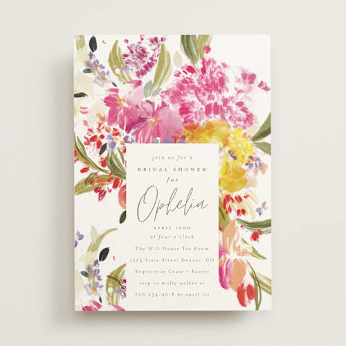 This is a confetti bridal shower invitations with standard by Grace Kreinbrink called garden floral dash printing on signature in standard