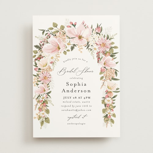 This is a blush bridal shower invitations with standard by Susan Moyal called floral arch printing on signature in standard