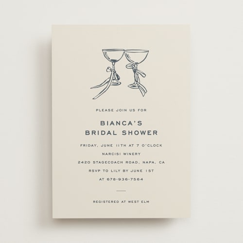 This is a navy bridal shower invitations with standard by Megan Davis called campania printing on signature in standard