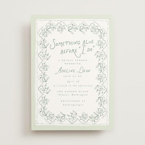 This is a mint bridal shower invitations with standard by Itsy Belle Studio called clara printing on signature in standard