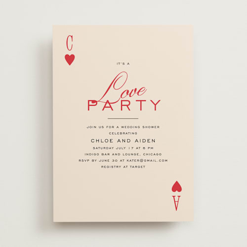 This is a crimson bridal shower invitations with standard by Creo Study called love party printing on signature in standard