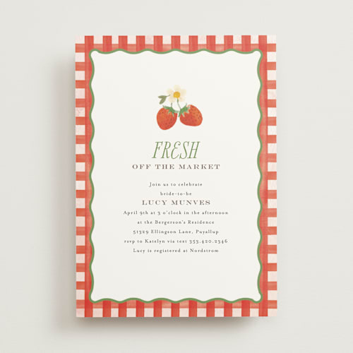 This is a strawberry bridal shower invitations with standard by Itsy Belle Studio called so berry sweet printing on signature in standard