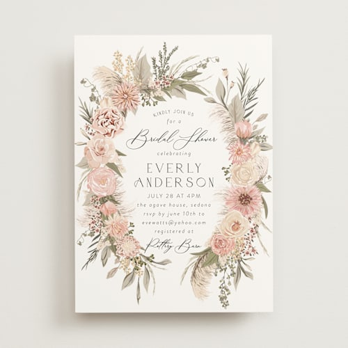 This is a blush bridal shower invitations with standard by Susan Moyal called boho botanical  printing on signature in standard
