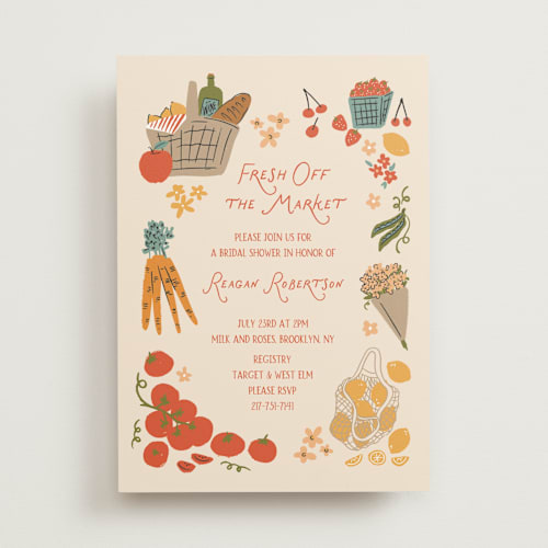 This is a tomato bridal shower invitations with standard by Jenna Holcomb called freshly off the market printing on signature in standard