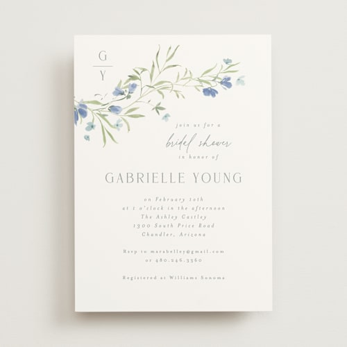 This is a aquamarine bridal shower invitations with standard by Everett Paper Goods called sweeping meadow printing on signature in standard