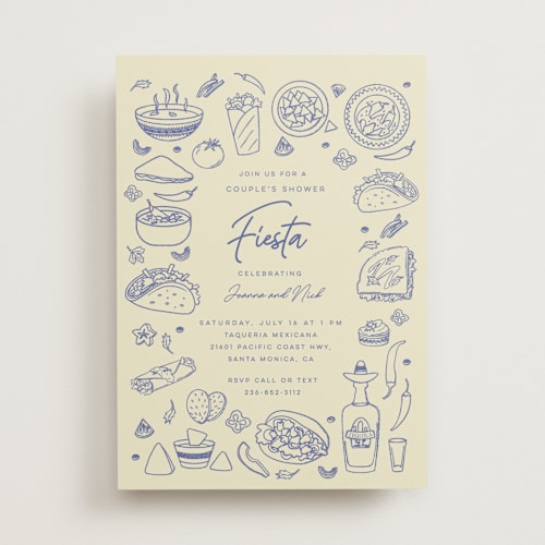 This is a blueberry bridal shower invitations with standard by Sherley Ferreira called tacos & tequila printing on signature in standard