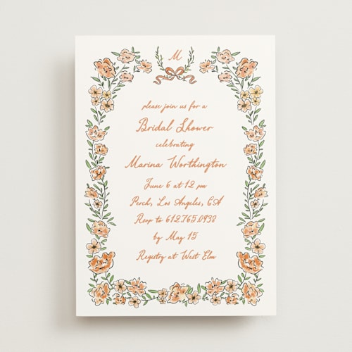 This is a hibiscus bridal shower invitations with standard by Creo Study called blooms printing on signature in standard