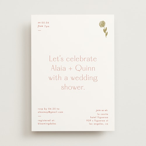 This is a verona sunset bridal shower invitations with standard by Blustery August called alaia printing on signature in standard