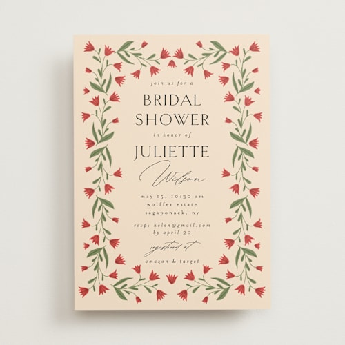 This is a ruby bridal shower invitations with standard by Iveta Angelova called floral frame printing on signature in standard