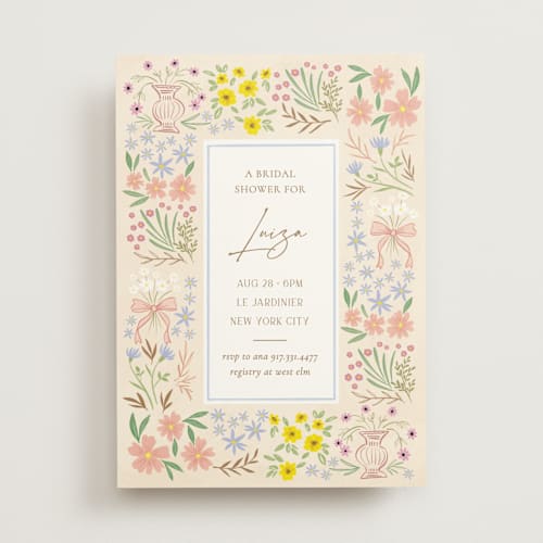 This is a cream bridal shower invitations with standard by Ana Sharpe called cottage garden printing on signature in standard