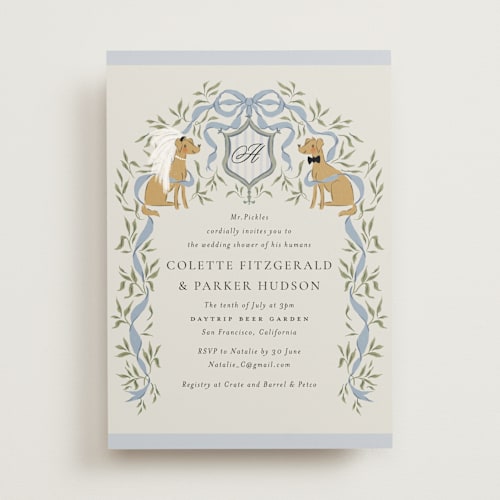This is a blueberry bridal shower invitations with standard by Jackie Crawford called dog crest printing on signature in standard