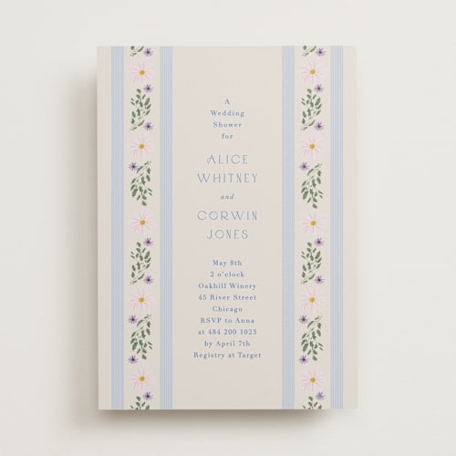This is a bluebell bridal shower invitations with standard by Baumbirdy called floral stripe printing on signature in standard