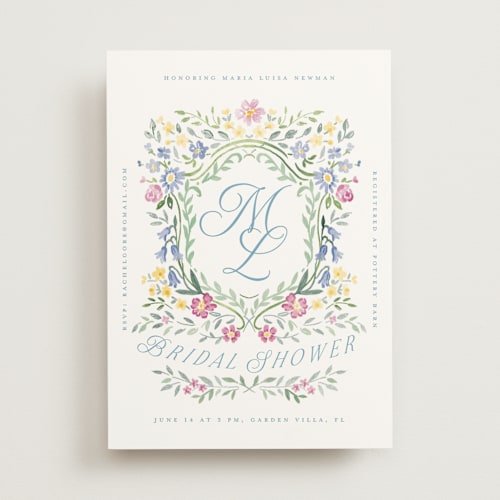 This is a flower braid bridal shower invitations with standard by Petra Kern called wildflowers crest printing on signature in standard