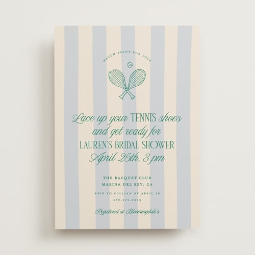 This is a sky bridal shower invitations with standard by Leia Matt called racquet club printing on signature in standard