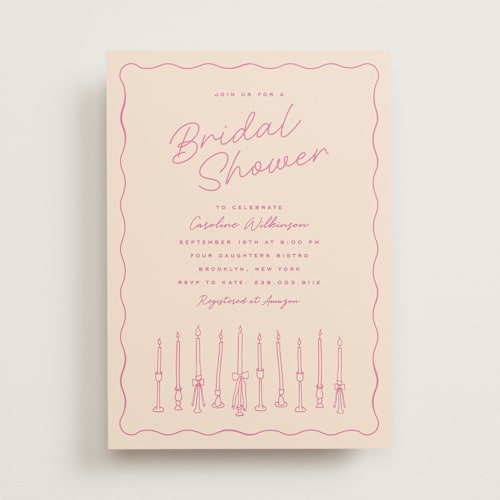 This is a bubblegum bridal shower invitations with standard by Ellen Schlegelmilch called candlesticks printing on signature in standard