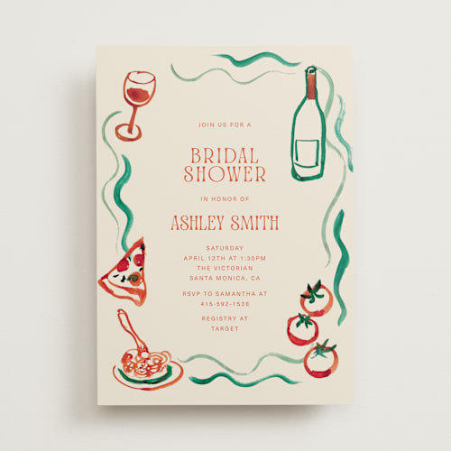 This is a tomato bridal shower invitations with standard by Cass Loh called amore e cibo printing on signature in standard