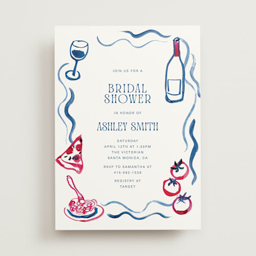 This is a azure bridal shower invitations with standard by Cass Loh called amore e cibo printing on signature in standard
