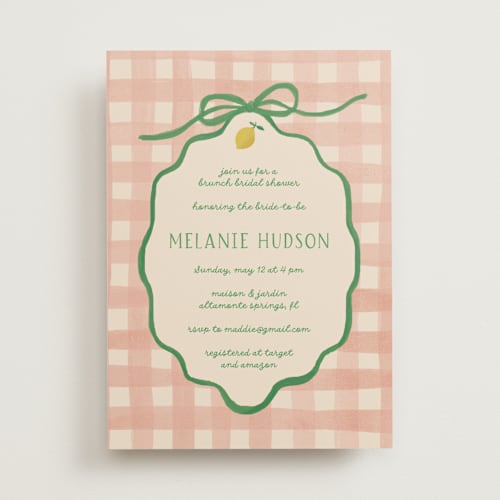 This is a strawberry matcha bridal shower invitations with standard by Vera Lim called lemonade printing on signature in standard