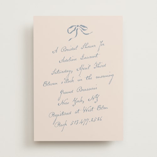 This is a vintage blue bridal shower invitations with standard by Susan Zinader called classique printing on signature in standard