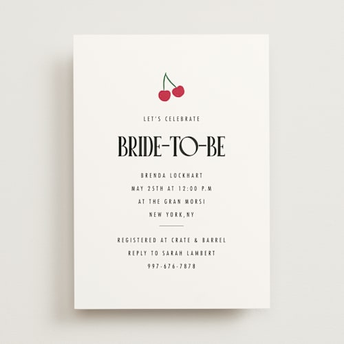 This is a cherry bridal shower invitations with standard by Nazia Hyder called maraschino printing on signature in standard