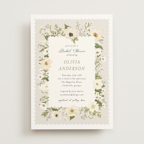 This is a chiffon bridal shower invitations with standard by Susan Moyal called blooming printing on signature in standard