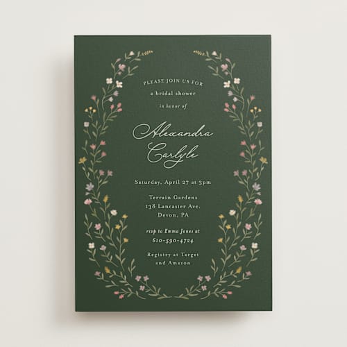 This is a juniper bridal shower invitations with standard by Katherine Moynagh called floral greenery printing on signature in standard