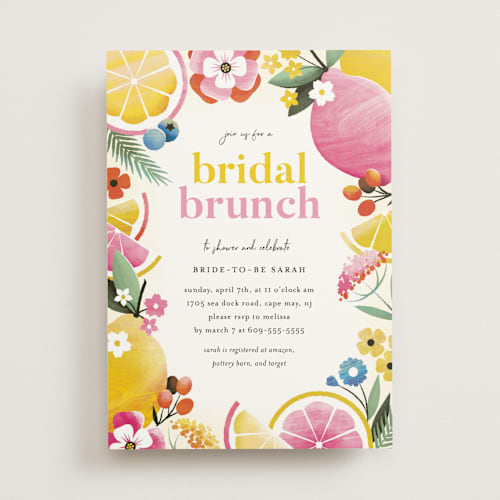 This is a pink lemonade bridal shower invitations with standard by Laura Moyer called bridal brunch printing on signature in standard