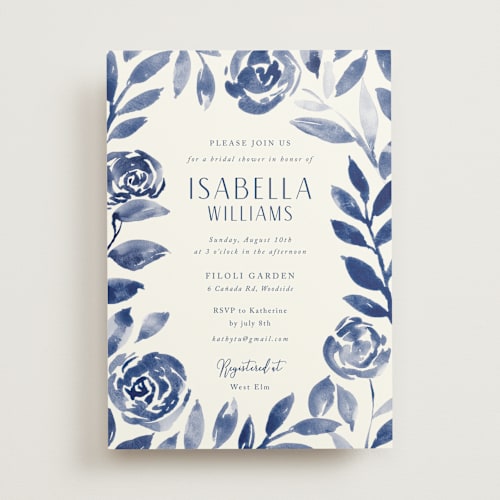 This is a indigo bridal shower invitations with standard by Yaling Hou Suzuki called romantic garden printing on signature in standard