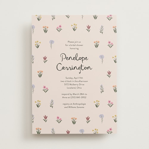 This is a spring bridal shower invitations with standard by Rachel Mattern called wildflower bloom printing on signature in standard