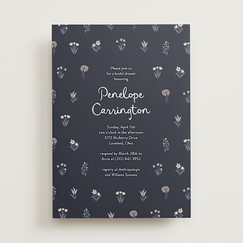 This is a iris bridal shower invitations with standard by Rachel Mattern called wildflower bloom printing on signature in standard