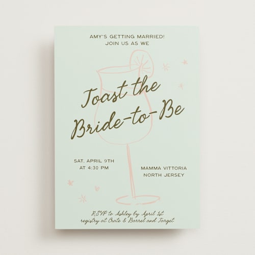 This is a mint spritz bridal shower invitations with standard by Ani Somi called love spritz printing on signature in standard