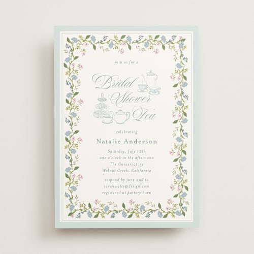 This is a wedgewood bridal shower invitations with standard by Susan Moyal called garden tea printing on signature in standard
