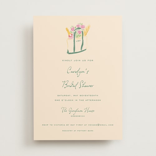This is a grass bridal shower invitations with standard by Sarah Rosenthal called out east printing on signature in standard